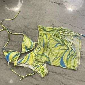 SHEIN Lime Multicolored Bikini & Skirt